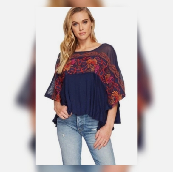 Free People Love Letter Embroidered Poncho Top S - Picture 10 of 10
